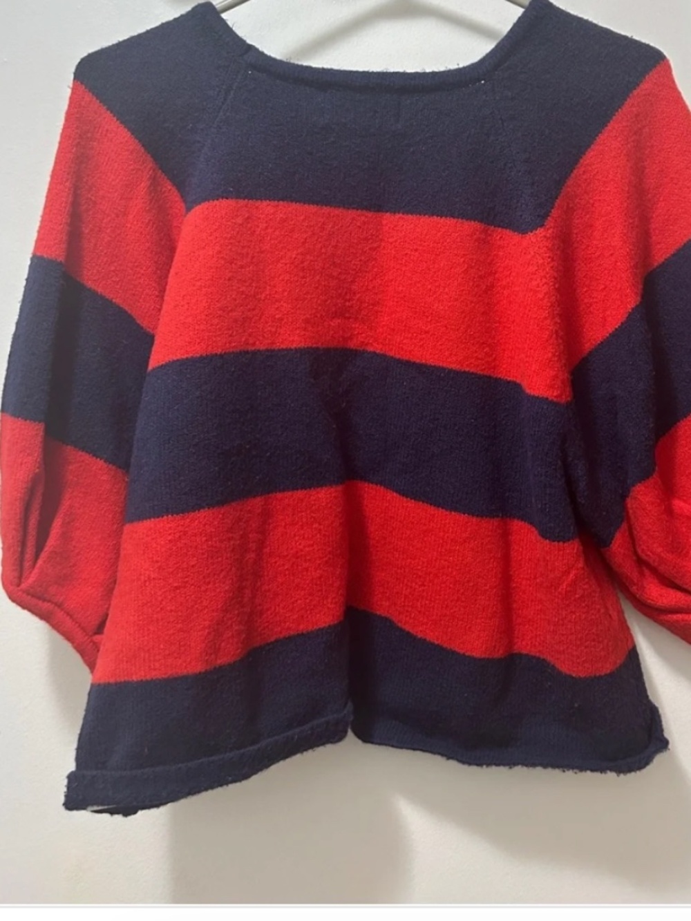 H&M Soft Cropped Puff-Sleeve Sweater- Striped